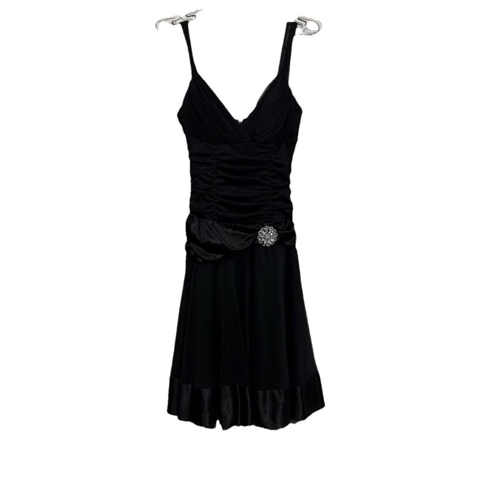 NWT VTG Y2K XOXO Black Slinky Satin Mesh Ruched Whimsygoth Dark Fairy Dress SZ M